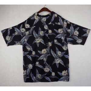 Jamaica Jaxx Men's Floral Silk Hawaiian Dark Colored Button Up Shirt Size Large